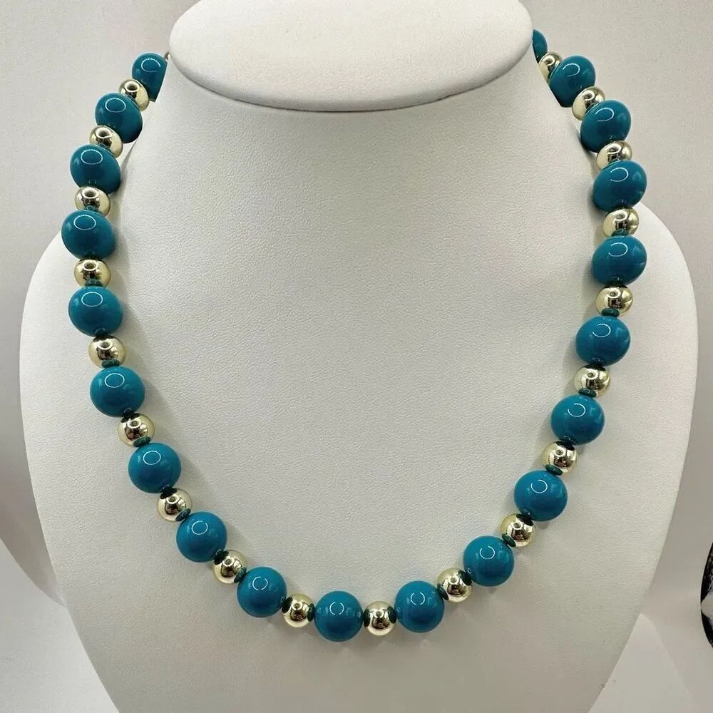 Blue and silver tone lucite beaded necklace